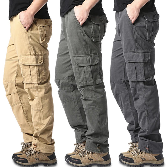 Large Pocket Loose Overalls, Men's Outdoor Sports Jogging Tactical Pants,  Elastic Waist,  Pure Cotton,  Casual Work Pants