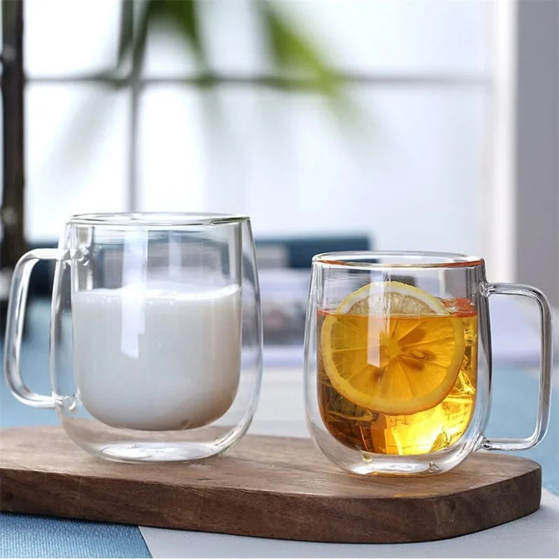 150-350ml Heat Resistant High Borosilicate Glass Mug.  Double Wall Glass Coffee Cup with Handle.