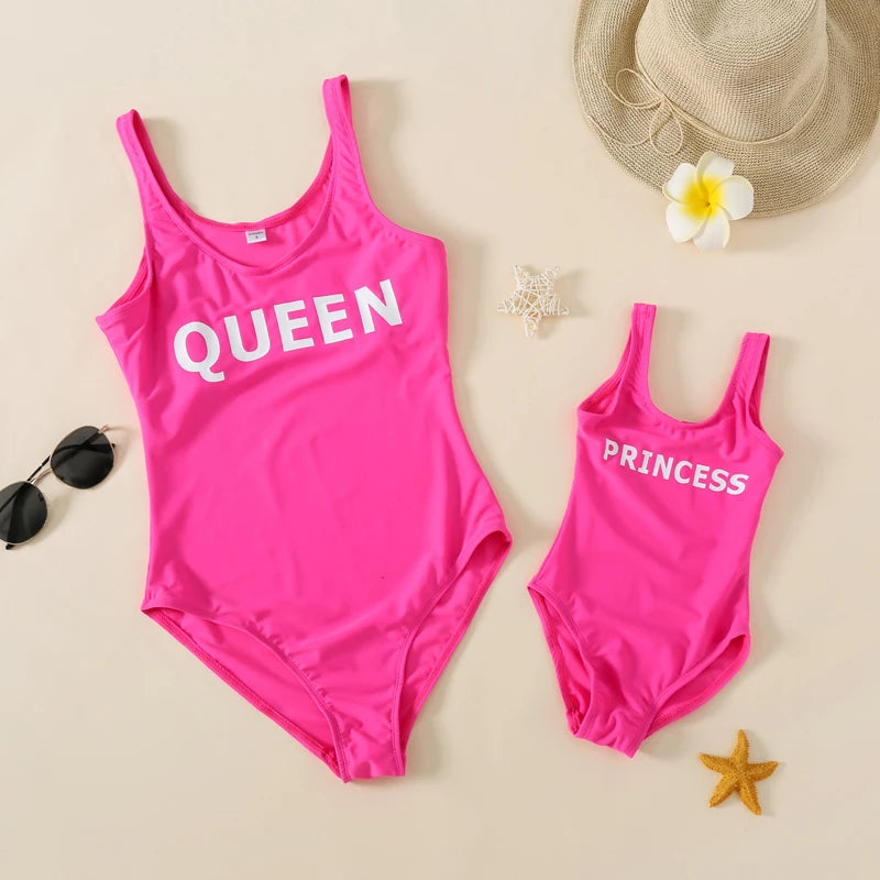 King Queen Swimsuit,   Family Matching Outfits,  One-Piece Mother/ Daughter, FATHER/Son Trunks