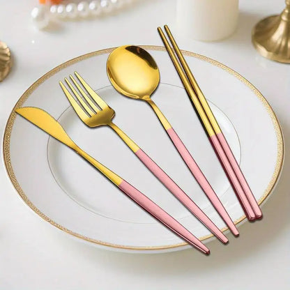 Stainless Steel Cutlery Set With Storage Box,  4 Counts,  Portable Tableware Set For Home,  Kitchen,  Dining Room, Household