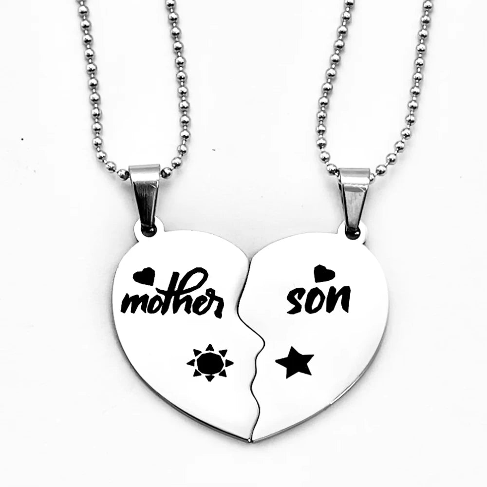 2Pcs/Set Mothe/ Daughter /Son Heart Puzzle Pendant Necklaces Stainless Steel Sun Moon Choker for Mom Children Birthday, Mothers Day