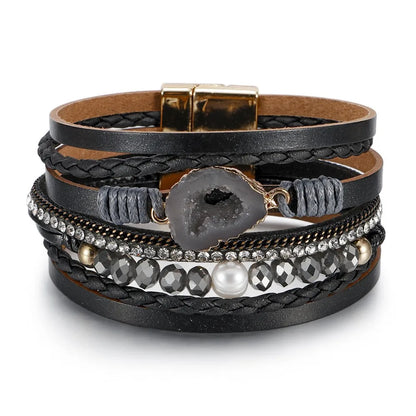 Women's Gravel Leather Bracelet , with Crystal Beading and Natural Freshwater Pearl.  Bracelet for Women.  Thoughtful Gift.  ONLY PINK LEFT!!!