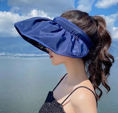 UPF50+ Sun Visor Hat Dual-Use Full Face Sun Protection Foldable Headband for Beach Hiking Outdoor Summer Hats for Women.  Blue and Pink are available.