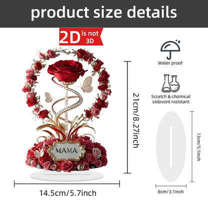 2D Acrylic Ornament Red Rose MOM Pattern Roses Mother Flat Elegant Desk Decora Filial Child to Mother Gifts