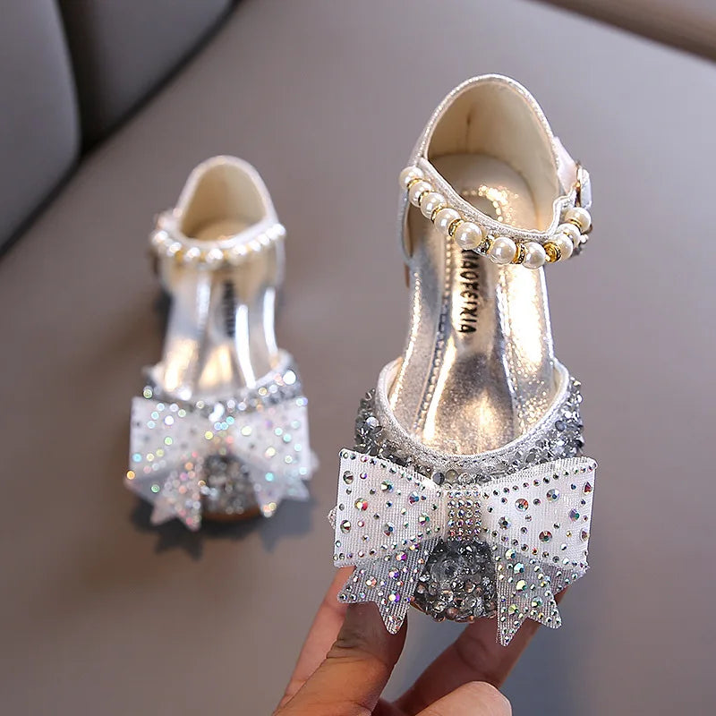 Girls  Dressy Sandals with  Sequins,  Rhinestones, Bows.   Girls Princess Shoes, Baby Girl Shoes with Flat Heel Sandals Size 21-35