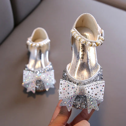 Girls  Dressy Sandals with  Sequins,  Rhinestones, Bows.   Girls Princess Shoes, Baby Girl Shoes with Flat Heel Sandals Size 21-35