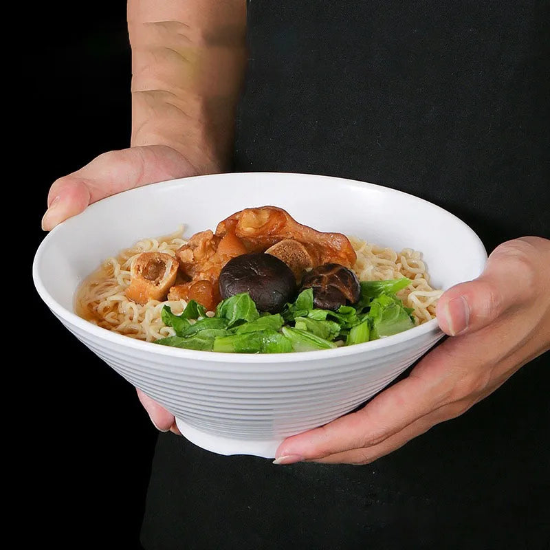 Japanese Hat Shape Bowls. White Melamine Large Ramen Rice Noodle/ Soup Bowl.