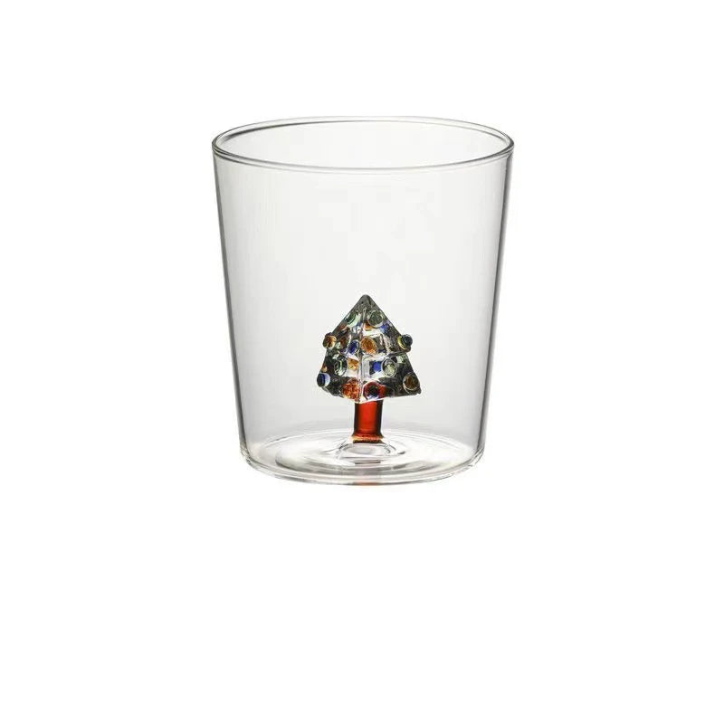 300ml Christmas 3D Glass Cup With Figurine Inside Stemless Glass For Wine Water Milk Goblet-drinking Glass Coffee Mug 1/2/4pcs