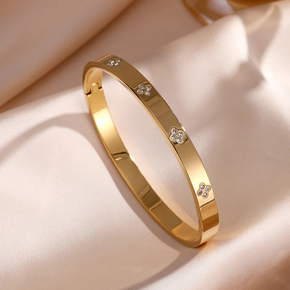 5/1pcs Sparkling Zirconia Inlaid Stainless Steel Bracelet Set for Women,  Stackable Bangles Fashion Non Fading Jewelry Gift.  Perfect for Mothers Day!