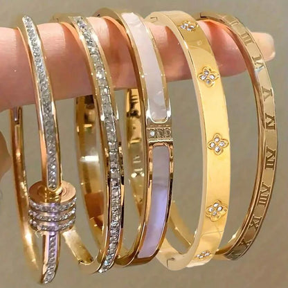 5/1pcs Sparkling Zirconia Inlaid Stainless Steel Bracelet Set for Women,  Stackable Bangles Fashion Non Fading Jewelry Gift.  Perfect for Mothers Day!