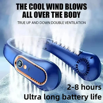 8000mAh USB Hanging Neck Fan Portable, Bladeless,  Mini Rechargeable Mute LED Digital Display, Electric Air Cooler.  Low stock on 1 blue style.  Others have good numbers in stock