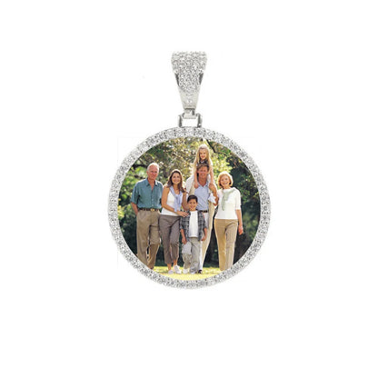 Hip Hop Jewelry Bling CZ Memorial Picture Frames Necklace Personalization Photo Custom 26/35/45/68.5MM Circle Medallions Pendant