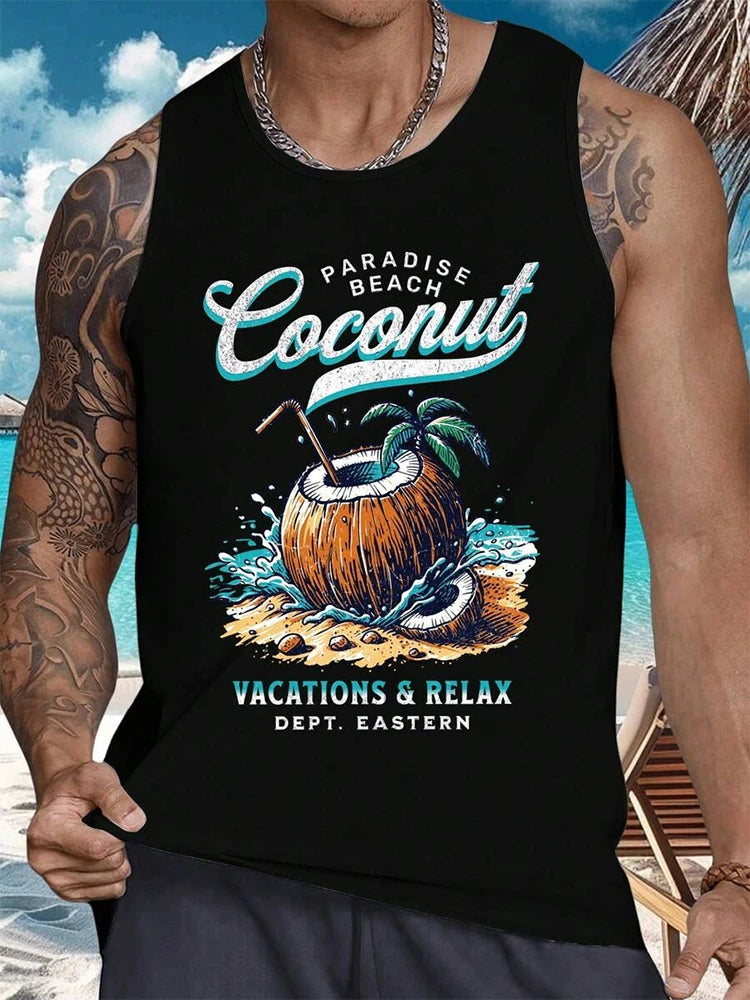 Summer Casual Men's Sleeveless T-shirts,One color bleeding into the next (in a gradient manner)and also VACATION Pictures/Island scenes and  Hawaiian  Land-scapes. Fashion O-Neck,  Tank Top for  Outdoor Beach or just loungin