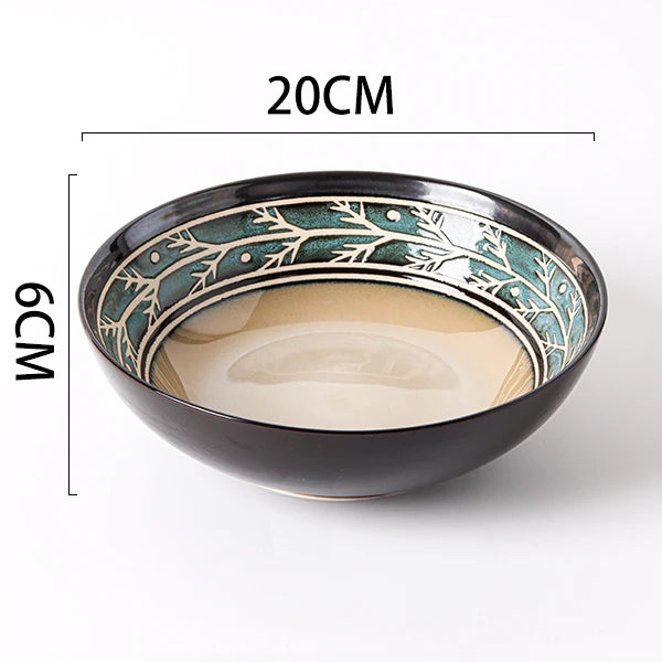 Japanese rural ceramic tableware Vine leaf soup bowl Lamian Noodles bowls Hot vegetable bowls Cover and pour rice bowl bowl set