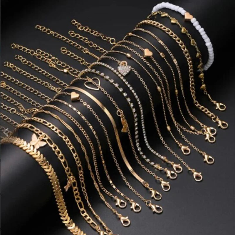 13pcs/Set Bohemian Heart,  Butterfly,  Rhinestone Anklet for Women.  Faux Turquoise Multi-Element Anklets,  Summer Beach Party Jewelry