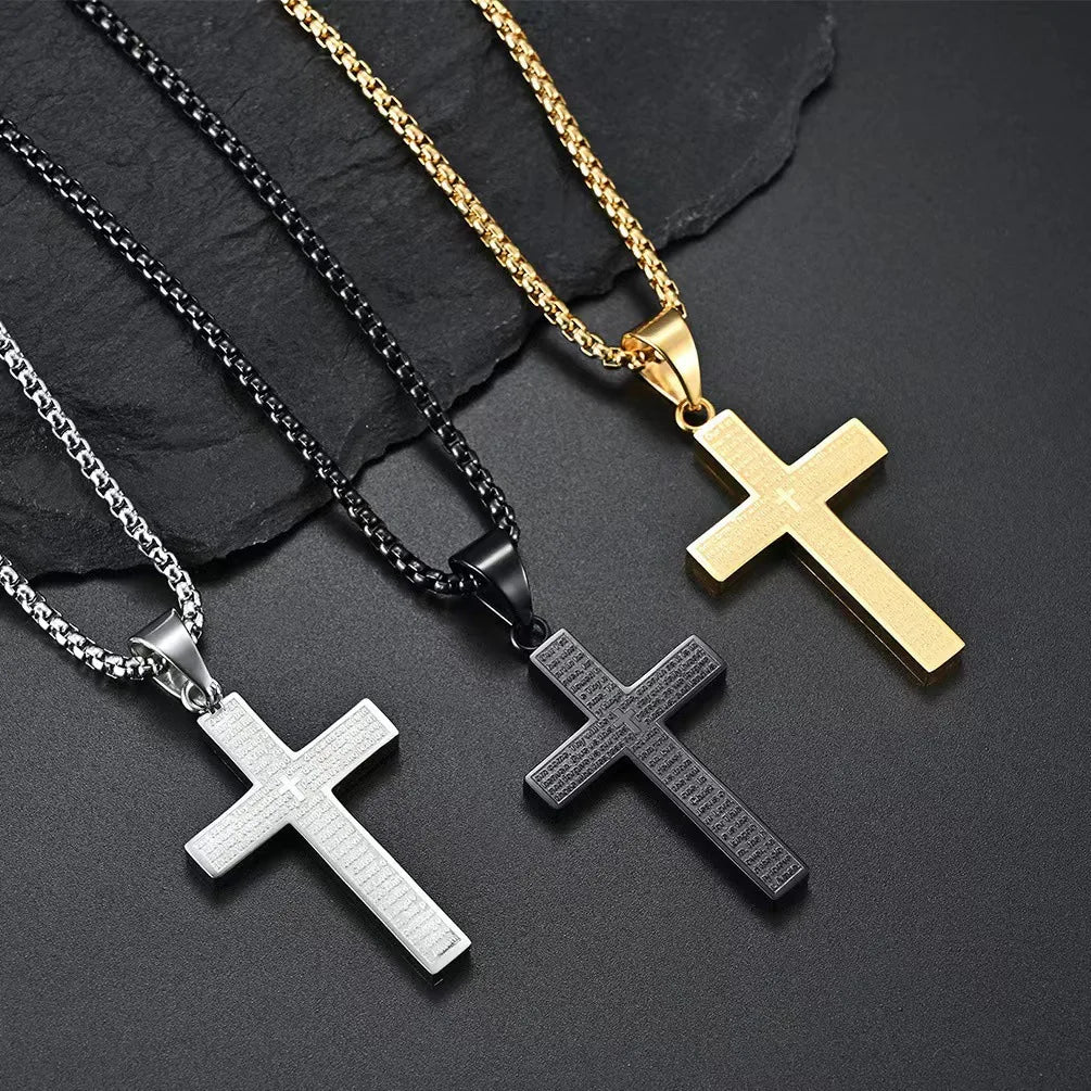 European & American Style Engraved Cross Necklace for Menand/or Women, Minimalist Versatile Titanium Steel Necklace, Daily Accessory