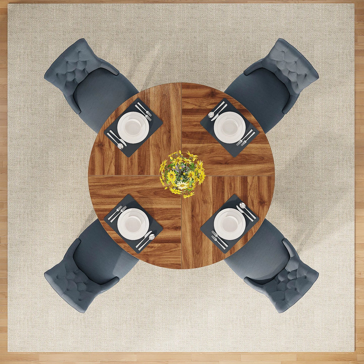 Round Dining Table for 4' 47" Farmhouse Kitchen Table Small Dinner Table Kitchen Dinning Table