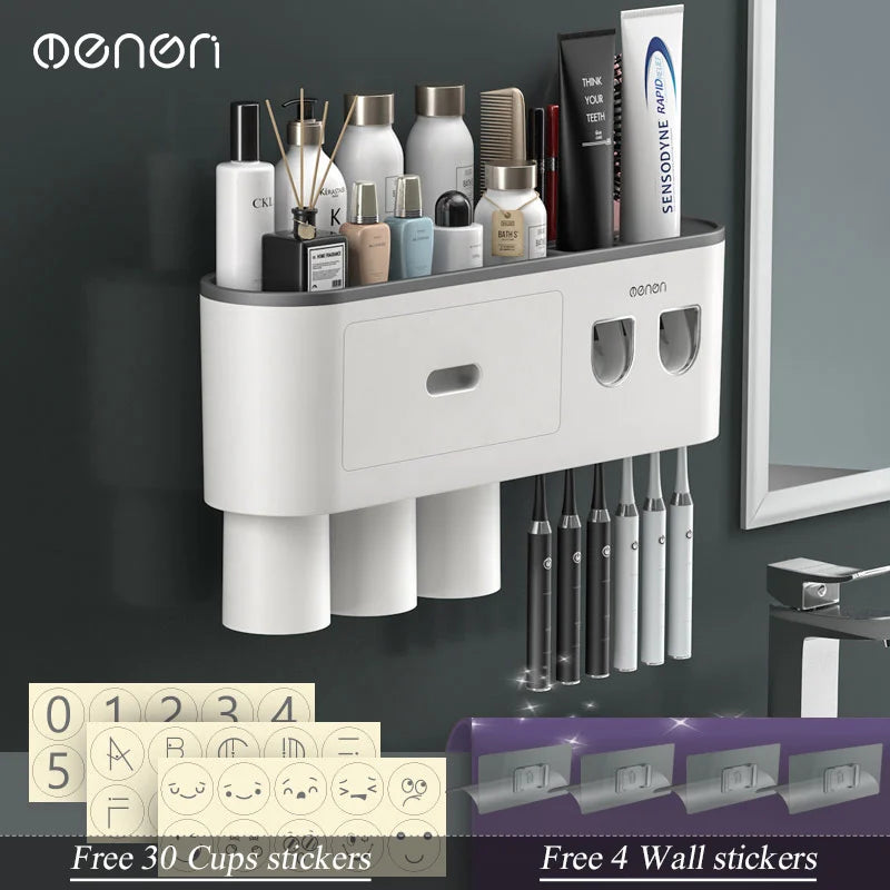 Magnetic Adsorption Inverted Toothbrush Holder/Wall /Automatic Toothpaste Squeezer, Storage Rack for  Bathroom Accessories