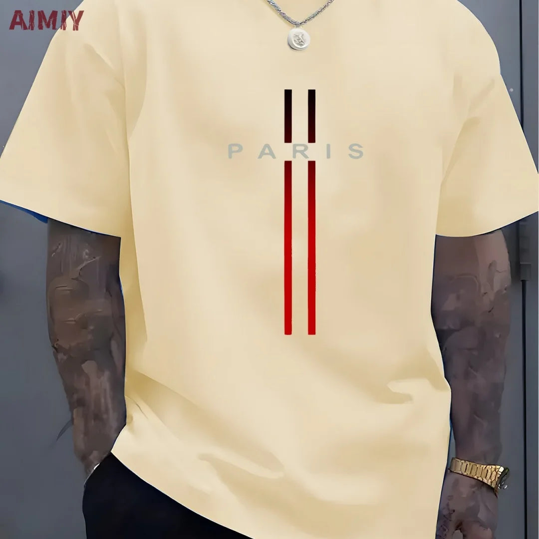 Summer Men's T-shirt Top,  Casual,  Loose Fit , Oversized T-shirt,  PARI Letter Pattern,  Printed Round Neck,  Short Sleeved Many Colors
