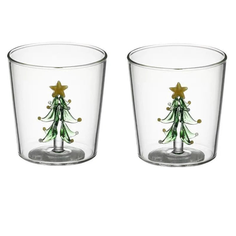 300ml Christmas 3D Glass Cup With Figurine Inside Stemless Glass For Wine Water Milk Goblet-drinking Glass Coffee Mug 1/2/4pcs
