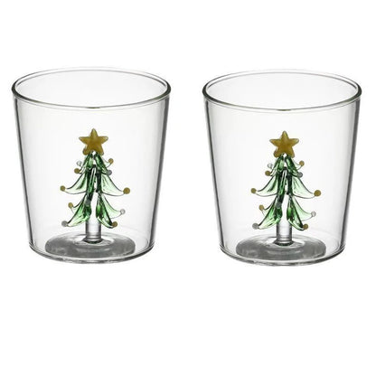 300ml Christmas 3D Glass Cup With Figurine Inside Stemless Glass For Wine Water Milk Goblet-drinking Glass Coffee Mug 1/2/4pcs