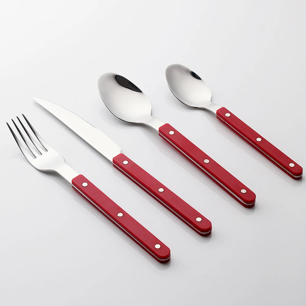 Fashionable Design Top Mirror Polishing Cutlery Sets of Stainless Steel 18/8(304) ABS Handle With Rivets Silverware Set For Kitchen and everday  serving