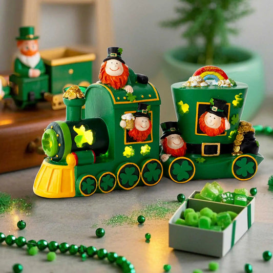St Patricks Day Decorations For Home Train 2 Piece Set LED  Saint Patrick Gnomes Figurines Home Ireland Indoor Party Table Decor