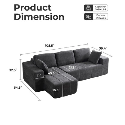 Cloud Modular Sectional Couch 105 Inch Chenille Deep Seat L-Shape Sofa with Chaise Customized Upholstered Boneless Couches