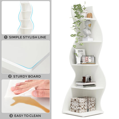 Corner Shelf, Modern 5-Tier Corner Bookshelf, Stylish Corner Small Bookcase, Storage Rack,  Plant Stand