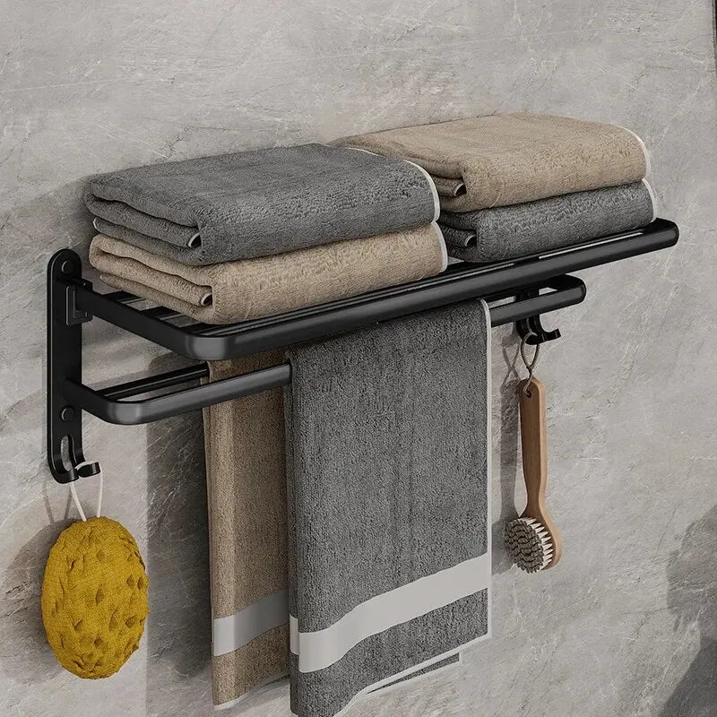 Matte Black 50CM Folding Holder With Hook, Towel Holder,  Wall Mount AluminumTowel Rack