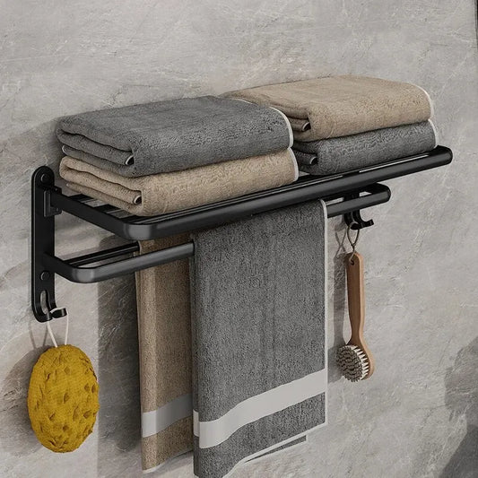 Matte Black 50CM Folding Holder With Hook, Towel Holder,  Wall Mount AluminumTowel Rack