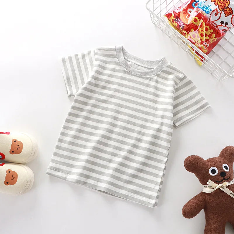 100% Cotton Striped T Shirt for Kids Boys, Baby,  Red Shirt,  Boy/Girls. Tops Base Shirts,   Children's Clothes 2026