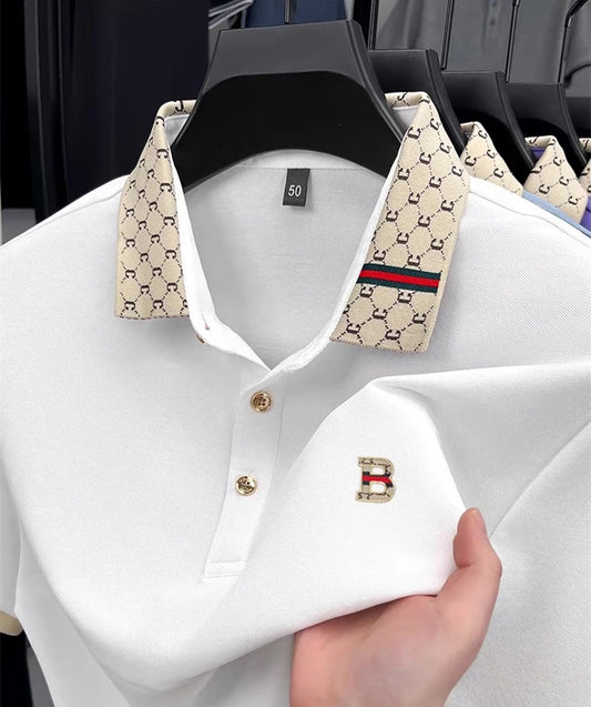 Luxury brand B letter embossed short sleeve polo shirt for  mens  summer,  lightweight,  breathable , new fashion color blocked lapel  POLO shirt