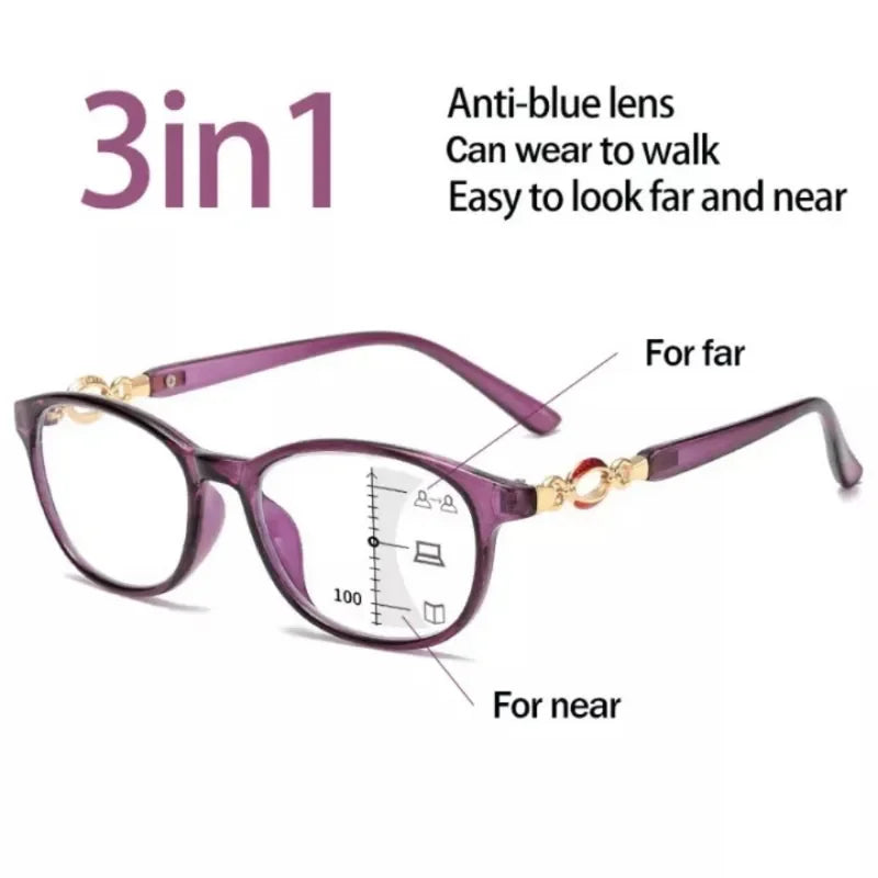 New 3 in 1 Progressive,  Multifocal Reading Glasses for MEN/ Women with  Anti-blue Eyeglasses for TV and all screen watching,  Easy To Look Far and Near +1.0 To +4.0