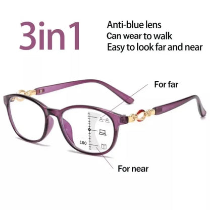 New 3 in 1 Progressive,  Multifocal Reading Glasses for MEN/ Women with  Anti-blue Eyeglasses for TV and all screen watching,  Easy To Look Far and Near +1.0 To +4.0