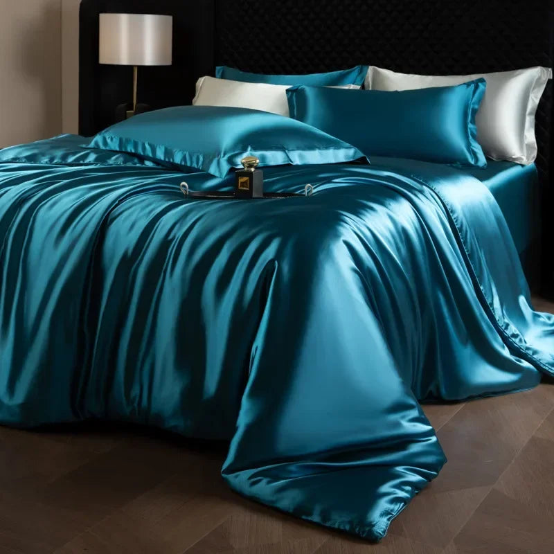 Natural Mulberry Silk Bedding Set  including Duvet Cover, 2pcs Pillowcases,  King /Queen Size Bedding Cover, 4pcs Bed Cover Bed Linen Sets