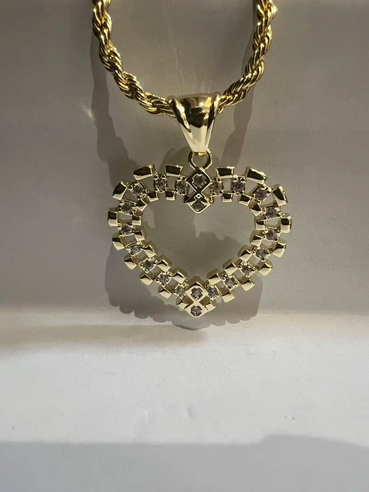 18K Gold Filled Rope Chain Necklace Nugget Heart Pendant