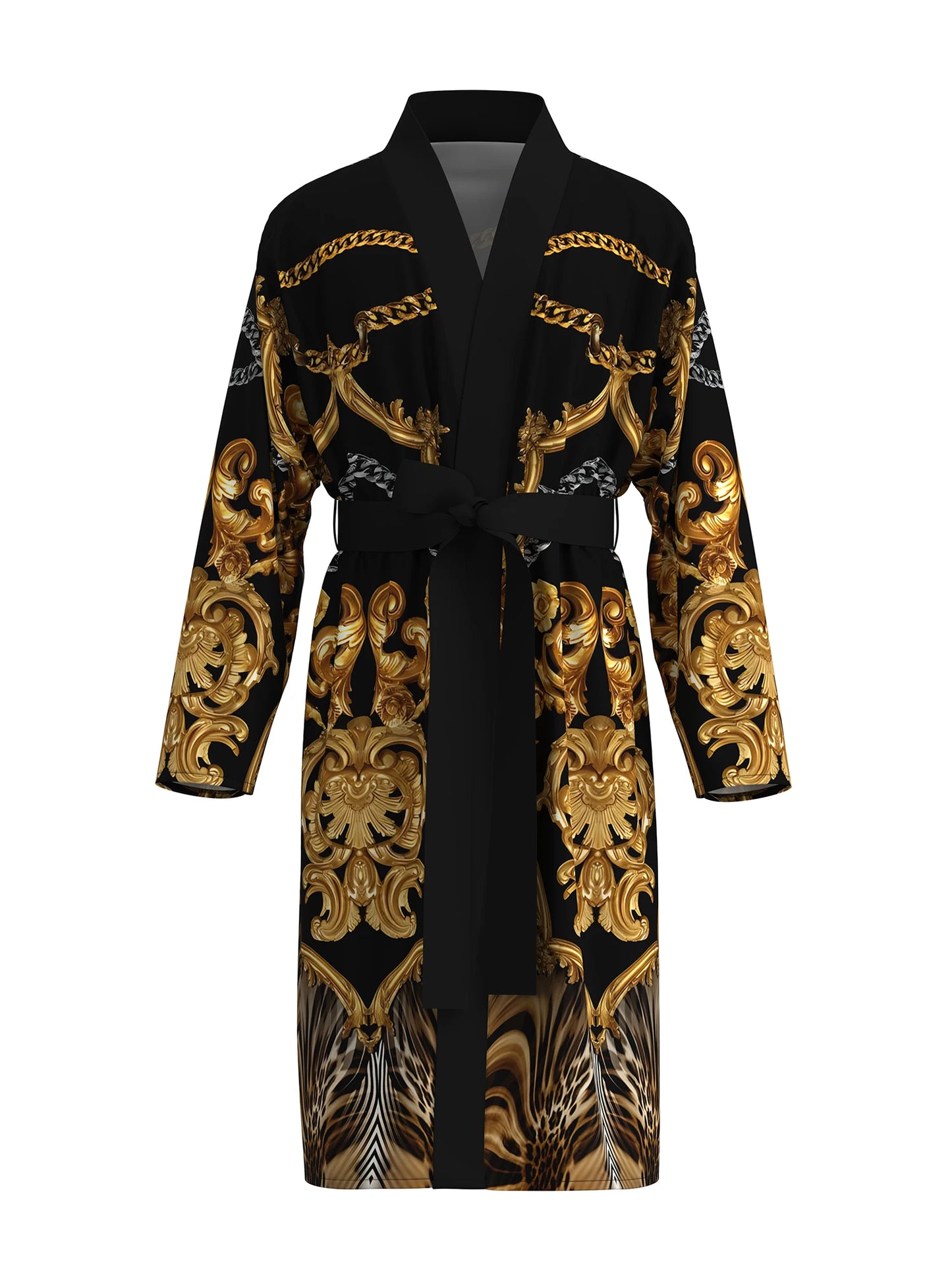 Mens Robe with 3D digital printing of  European aristocratic pattern.   Comfortable,  skin-friendly, long-sleeved thin bathrobe.