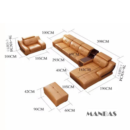 Premium Italian Genuine Leather Sofa Set.  Big Sectional Couch for Living Room,  With Adjustable Headrest