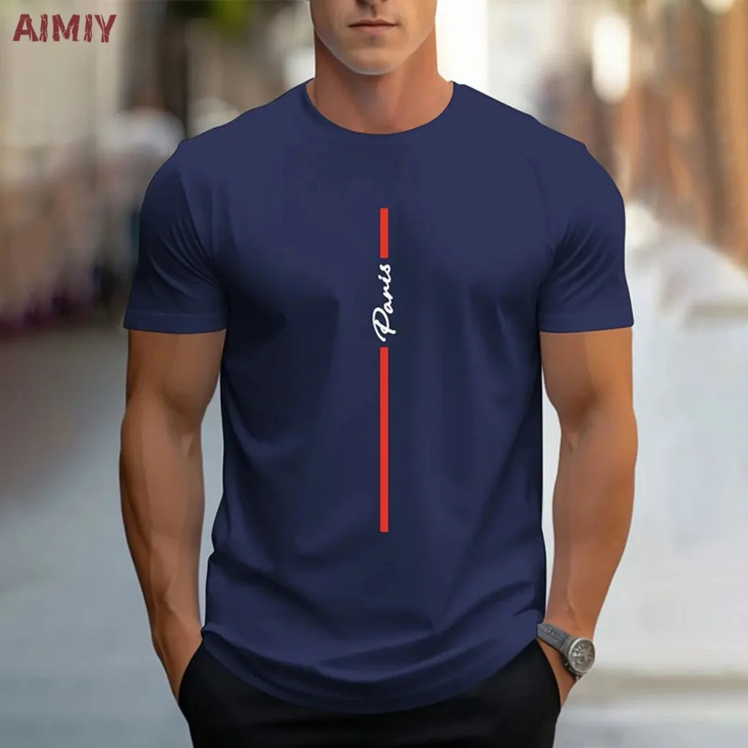 Summer Men's T-shirt Top,  Casual,  Loose Fit , Oversized T-shirt,  PARI Letter Pattern,  Printed Round Neck,  Short Sleeved Many Colors