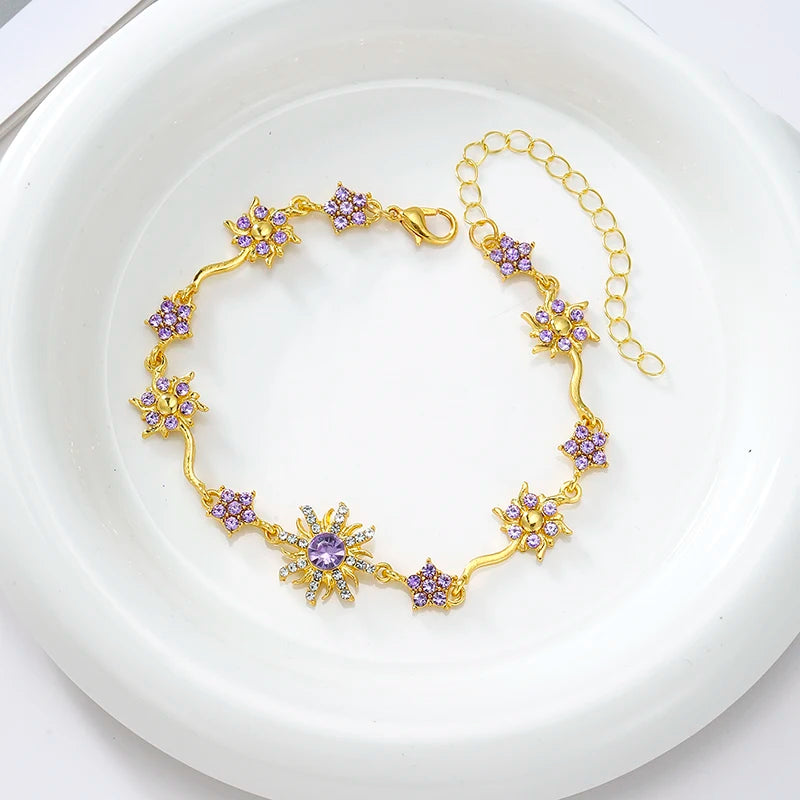 Sunflower Bracelet with Shiny Zirconia.  Great Mothers Day Gift, Holiday Gift Gift  for Birhday Gift.