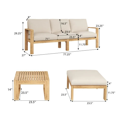 Outdoor 3-piece courtyard sofa set, garden table and chair, outdoor sofa