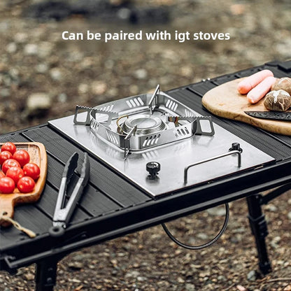 Camping Table Foldable Portable IGT Outdoor.  Table with Adjustable Height and Aluminum Alloy For Outdoor Barbecue Picnic Fishing. table in Black or Wood.  Grill Sold Separately.