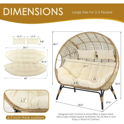 Lounge Chair/Double Egg Chair,  Indoor /Outdoor Stationary, Thickened, Padded Cushions,680 lbs，for Patio Balcony Porch Backyard Beige