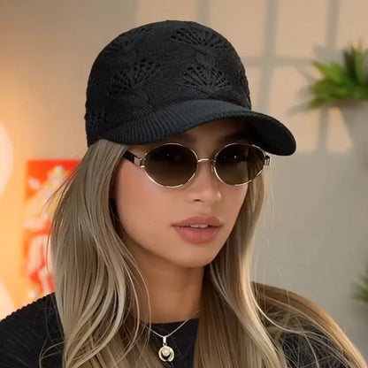 Summer Glossy Openwork Knit Baseball Cap for Women,Outdoor Sun Protection Hat Breathable Flattering Versatile.  BEIGE and KAIKI are gone.  Other colors are GOOD.