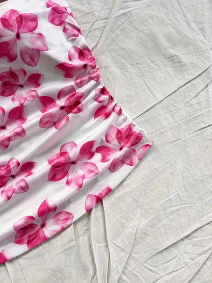 Women's summer short top, pink floral,  camisole vest, suitable for vacation style.