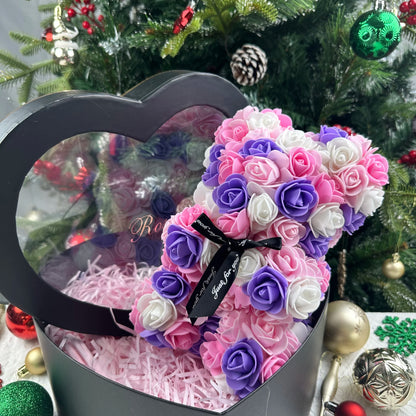 25cm Artificial Teddy Rose Flower Bear with Box.   Romantic Valentines Day Gift for Girlfriend,  Teen , Women Anniversary or Wedding Party