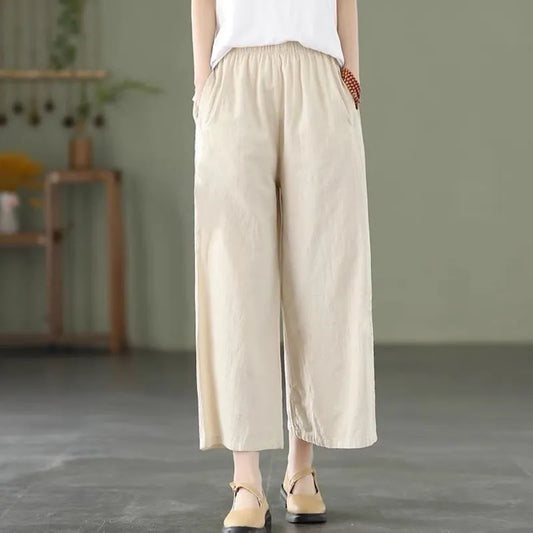 Cotton Linen Straight Leg Pants,  Womens Summer Loose,  Versatile,  Large Size Linen,  Nine Points Casual Thin Ladies Trousers.  Sevevral different lengths and some 100% cotton, some Cotton-linen blend.