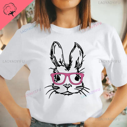 Bunny with Sunglass Unisex Retro Aesthetic T-shirt Funny. Happy Easter Bunny,  Cotton Tshirt, Ears  and Cute Rabbit