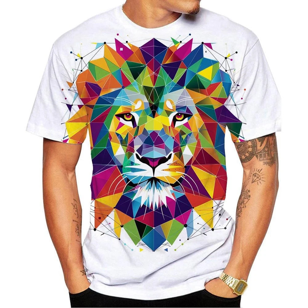 New Fashion Men's and Women's,  Kids O Neck 3D HD Printed Geometric Lion Pattern T-shirt.   Street Style,  Unisex Fashion Top 100-6XL